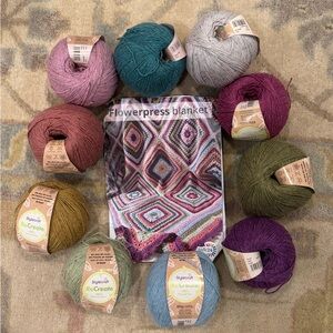 NEW Attic24 Flowerpress Blanket Yarn Kit 10 skeins includes printed pattern love